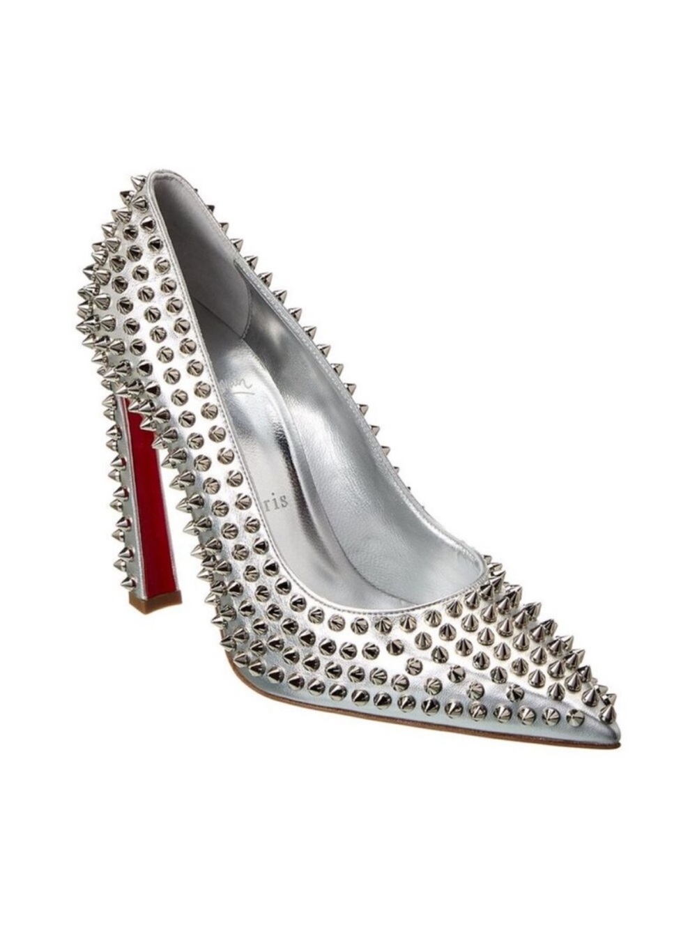 Christian Louboutin Condora Spikes 100 Silver Leather Pump High Heels Size 40